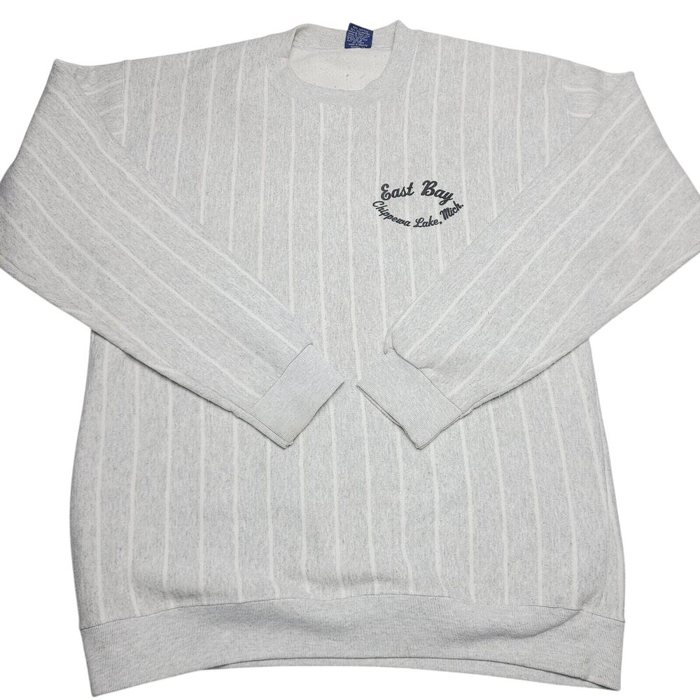 Vintage Cal Cru Striped Men's Sweatshirt XL White with Gray 90's Made In USA